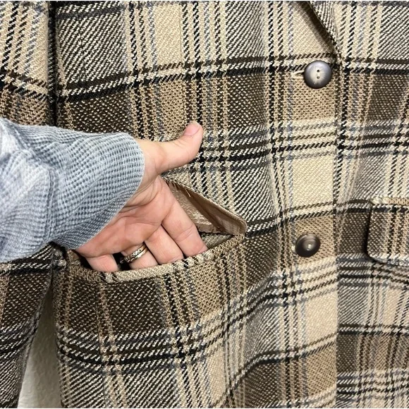90’s Vintage Liz Claiborne Plaid Structured Wool Blend Blazer Tan Brown Size 12 - Picture 7 of 12